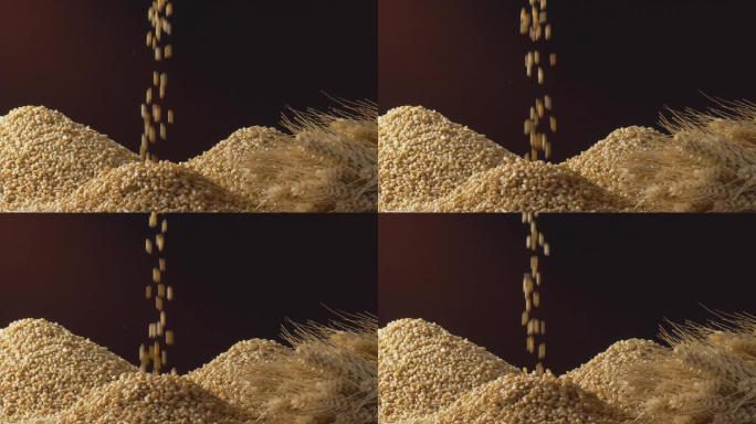 小麦洒落掉入麦堆