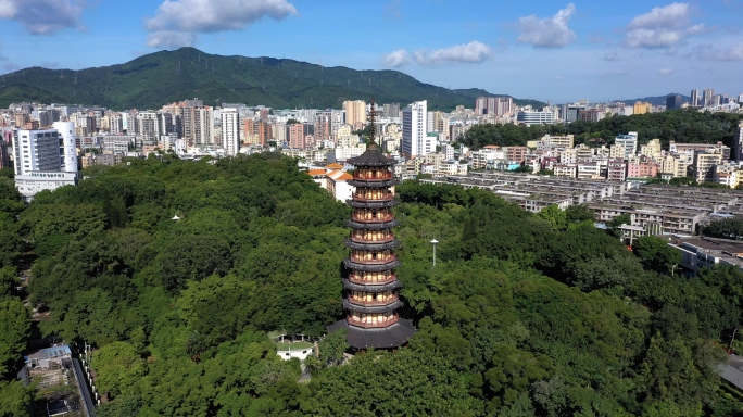 蓝天白云航拍深圳龙华公园