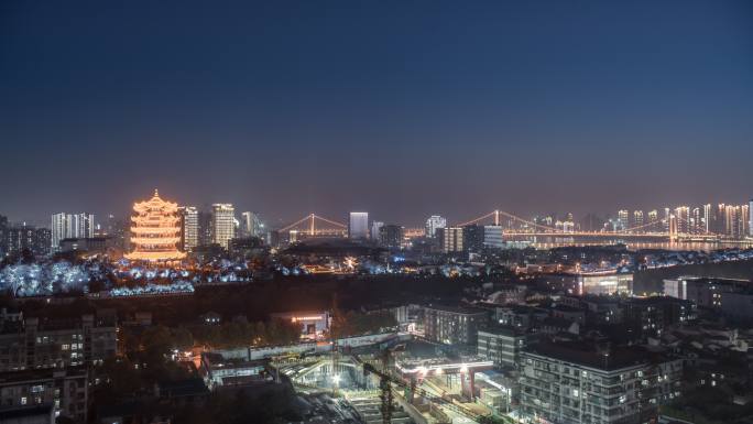 湖北武汉黄鹤楼长江大桥夜景延时