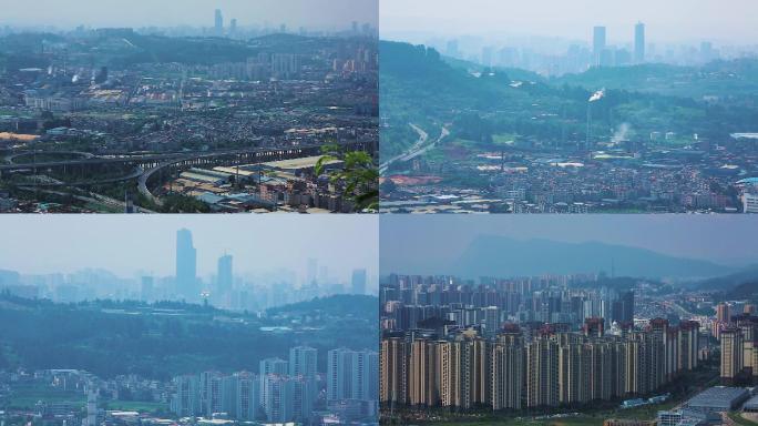 远眺阴雨朦胧的昆明城市