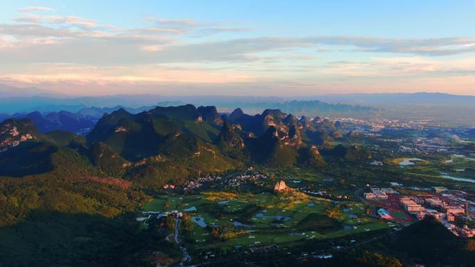 桂林 尧山 航拍 日落 山顶