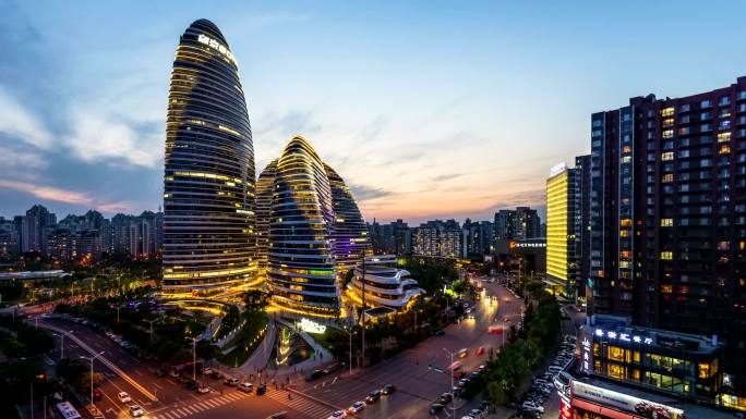 TimeLapse中国北京市著名地标，望京之夜