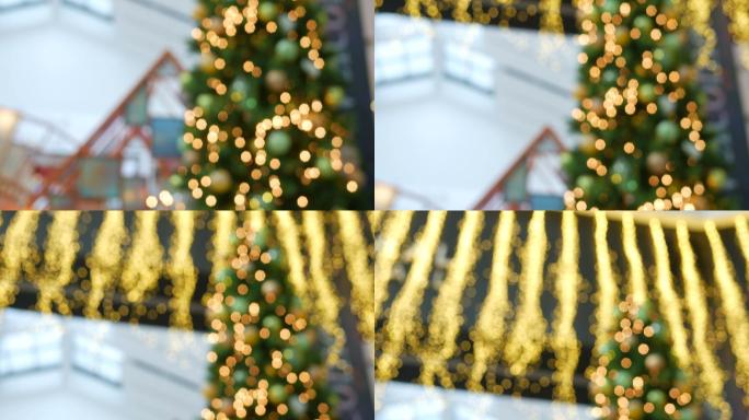 圣诞树上装饰物的散焦抽象背景
