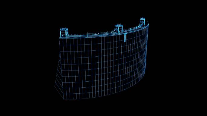 蓝色全息科技线框水坝动画素材带透明通道