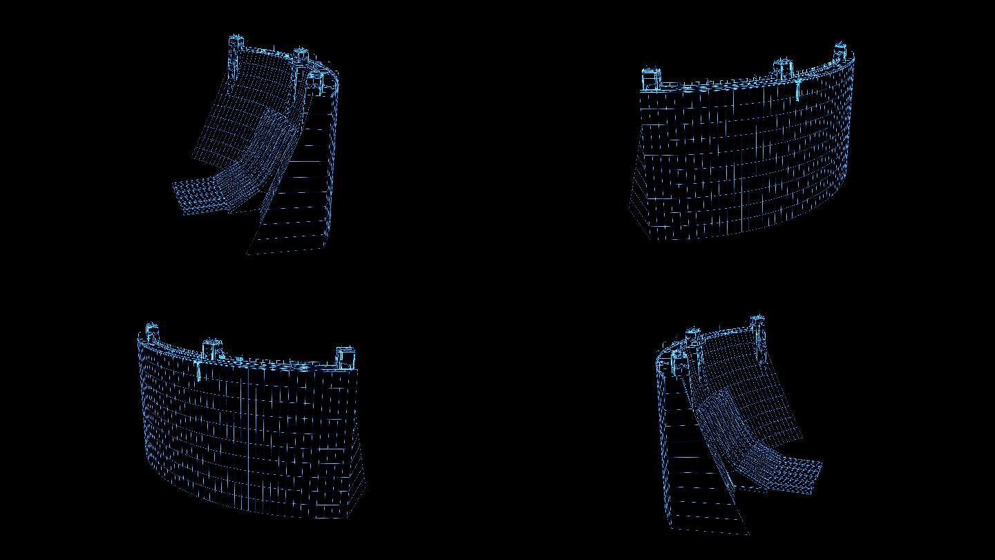 蓝色全息科技线框水坝动画素材带透明通道