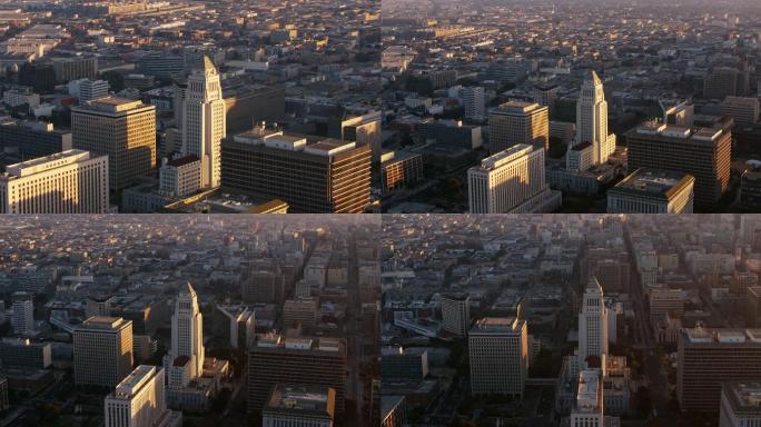 日落时的洛杉矶市政厅空中建筑