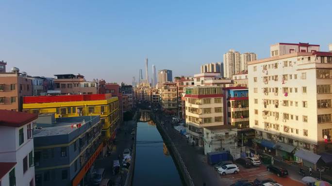 广州新旧城市风光航拍素材