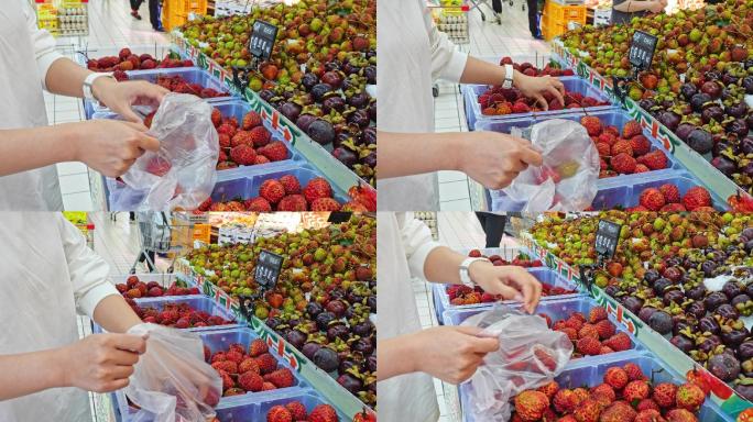 水果超市购买挑选荔枝空镜