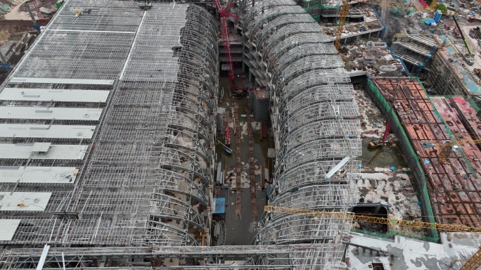 航拍广州白云火车站建设全貌