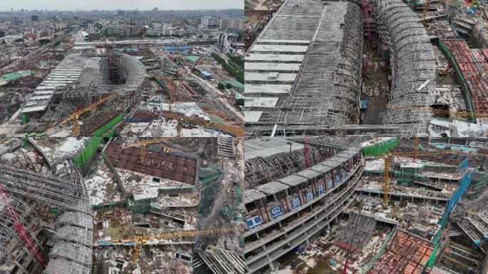 航拍广州白云火车站建设全貌