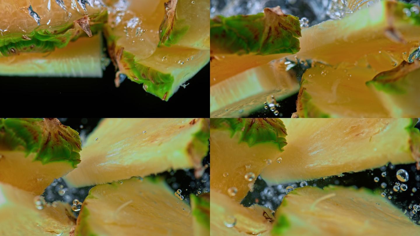 菠萝片掉入水中养生膳食健康运动健身食补食