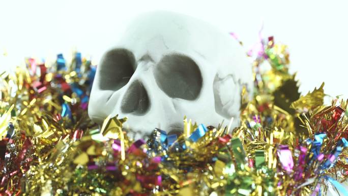 圣诞树上的装饰品骷髅彩带骨骼