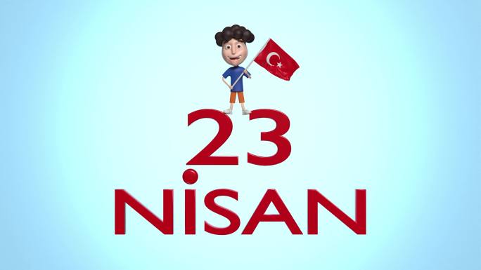 4月23日国际儿童节贺卡Wile一个男孩挥舞着4k分辨率的土耳其国旗