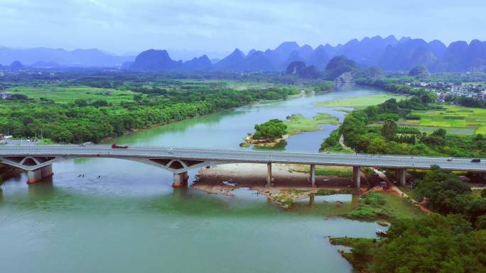 桂林 漓江 市区 航拍 龙门大桥