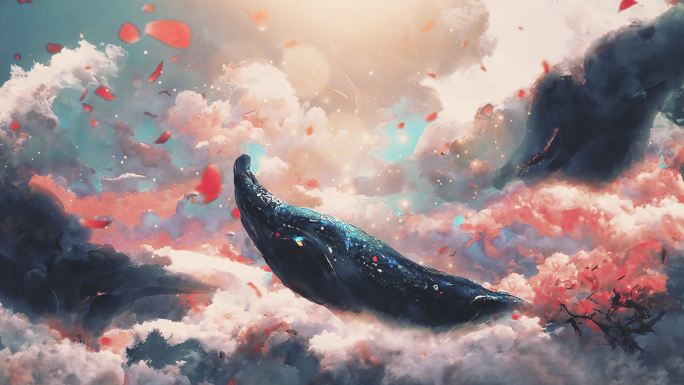4K 天空 云海 鲸鱼 鲲 樱花 花