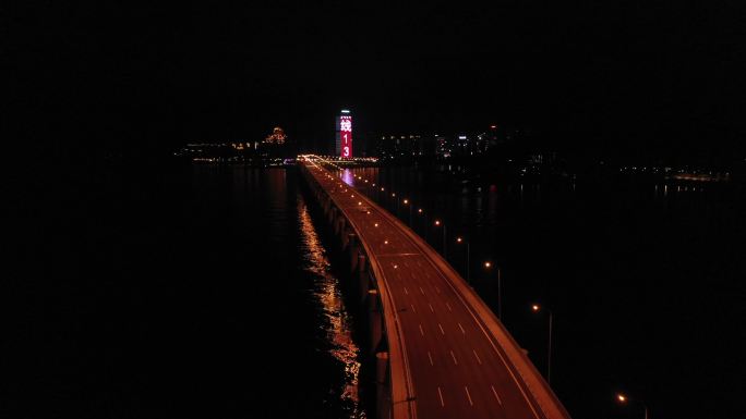 航拍大连星海湾大桥夜景