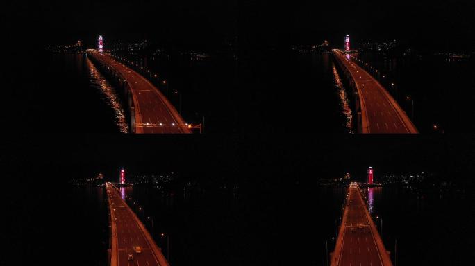 航拍大连星海湾大桥夜景