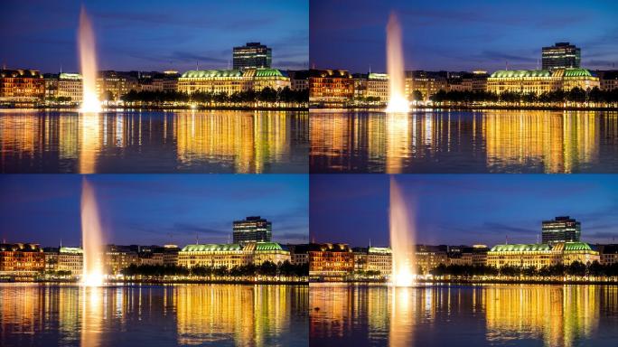 德国汉堡Binnenalster Timelapse夜