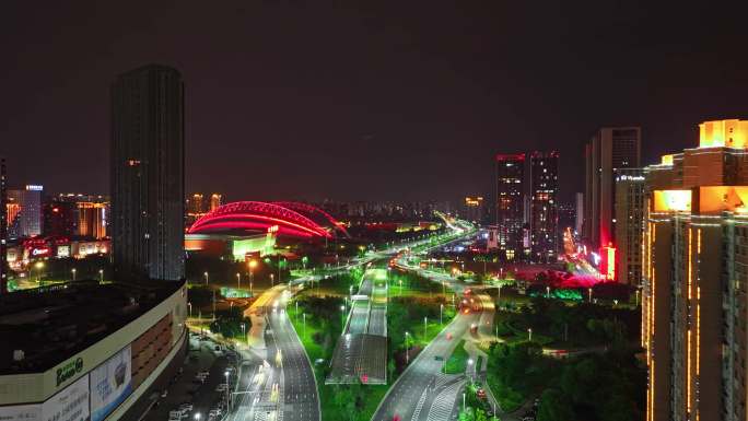 航拍沈阳奥体夜景延时