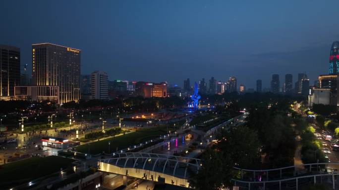 济南泉城广场夜景航拍4k