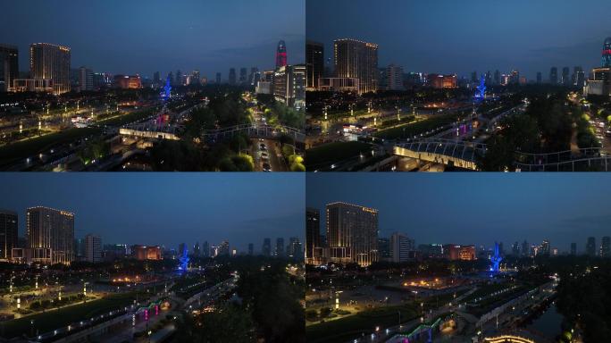济南泉城广场夜景航拍4k
