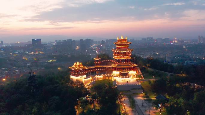 义乌鸡鸣阁夜景航拍