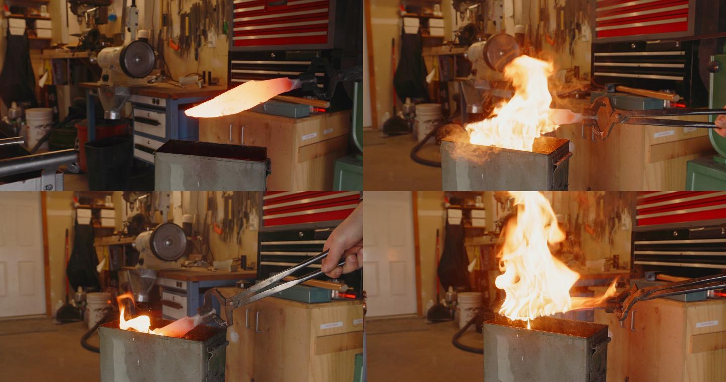 自制锻刀热处理蘸火淬火