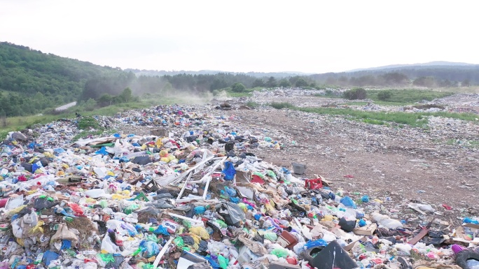 垃圾堆放场垃圾场航拍生活垃圾