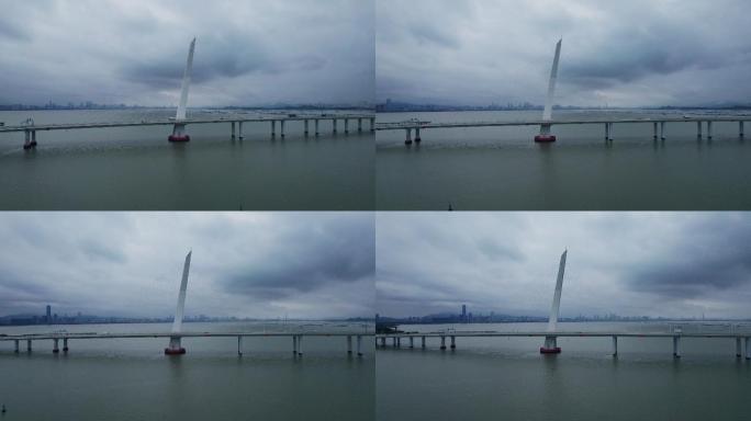 4k航拍视角深圳湾大桥