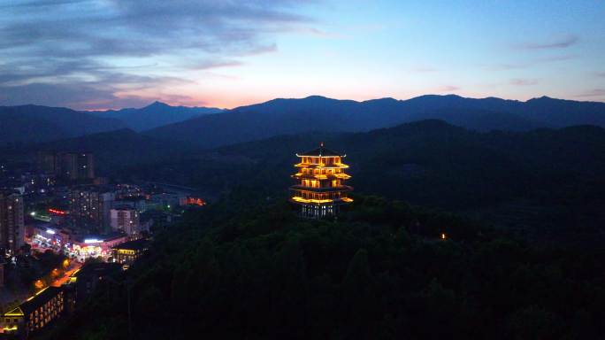 剑阁县城市夜景5k航拍