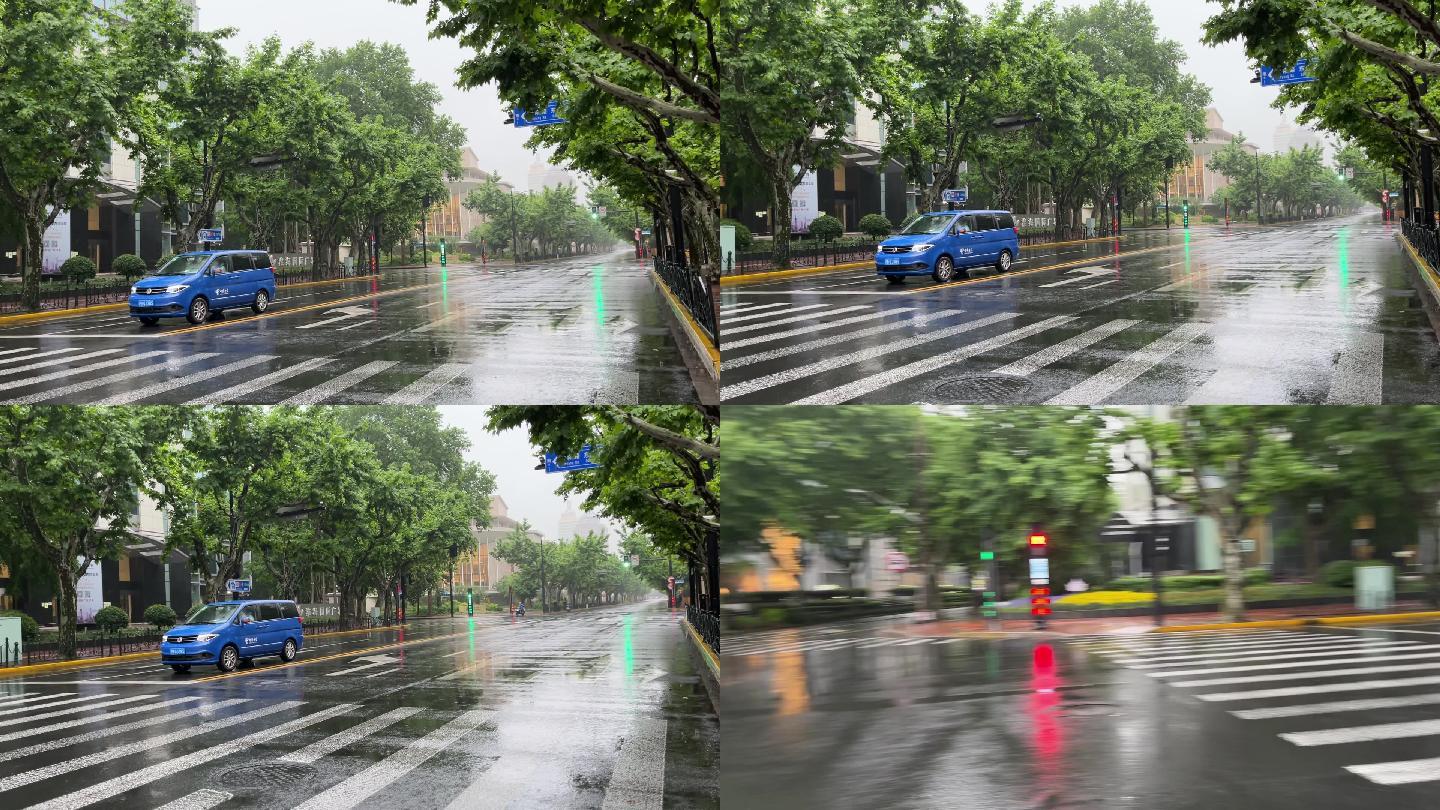 上海封城中的雨天路口车辆
