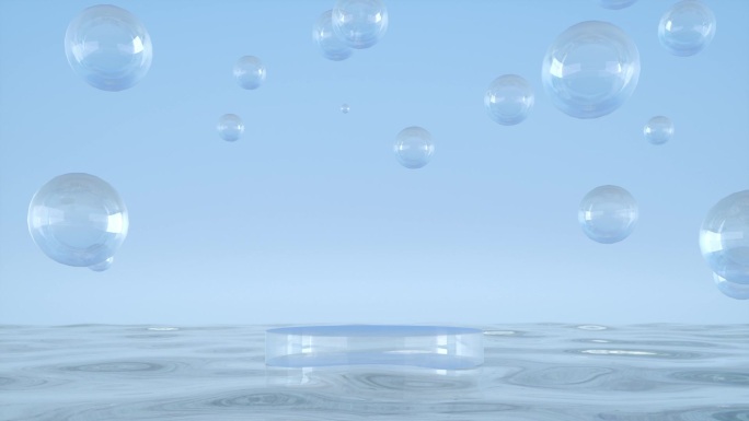 蓝天碧海面商品展示台水泡美容护肤3D素材