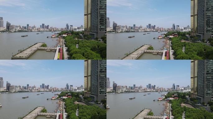 上海外滩黄浦江江边滨江公园4K航拍原素材