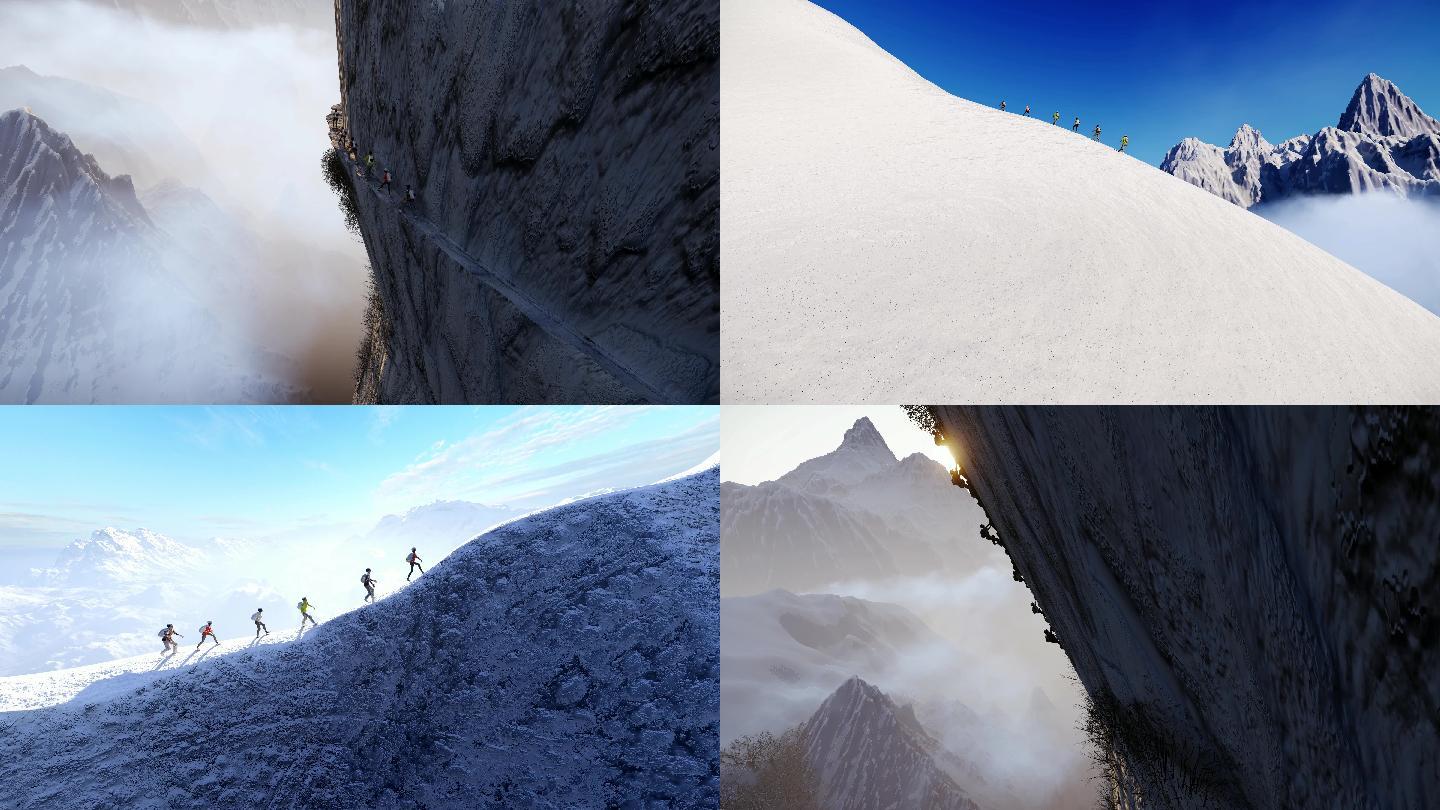 气势磅礴徒步攀登登山励志团队精神视频素材