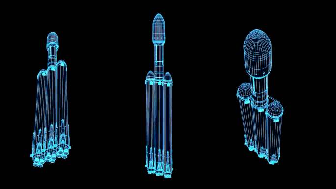 4K蓝色科技全息运载火箭动画循环带通道