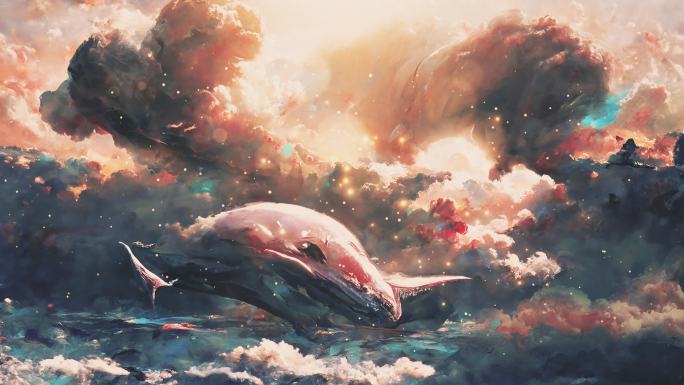 4K 天空 云海 鲸鱼 鲲 樱花 抽象