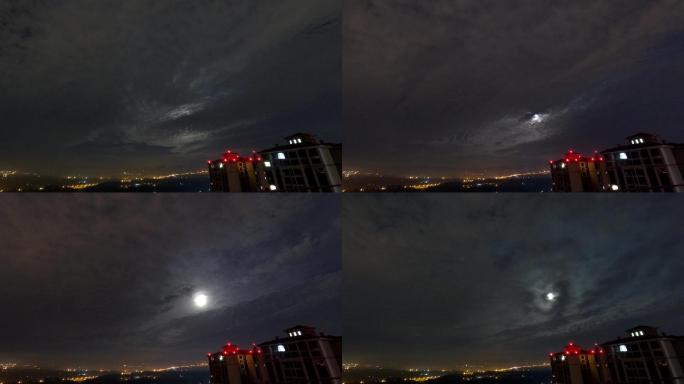 夜空延时摄影 乌云密布 月亮