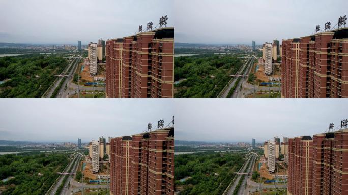 城市大景蓝天白云航拍视频素材俯视大地A