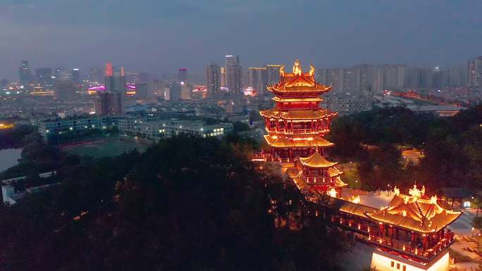 义乌鸡鸣阁夜景航拍