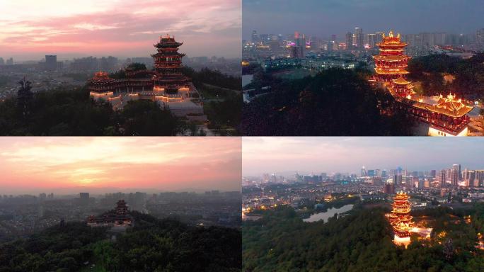 义乌鸡鸣阁夜景航拍