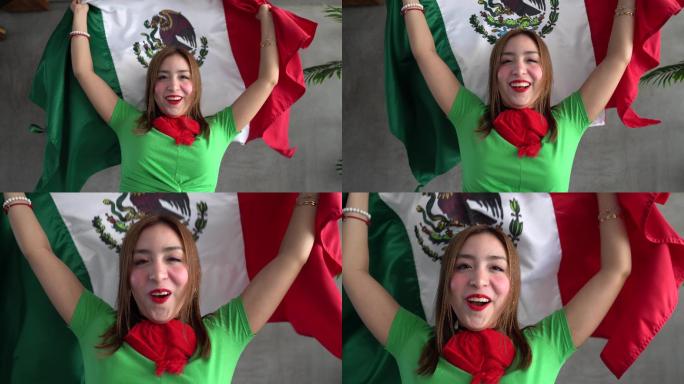 为墨西哥足球队加油的拉丁少女肖像
