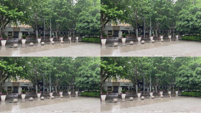 上海封城中的雨天封闭街区环境