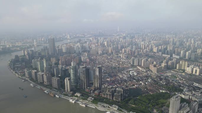 上海外滩黄浦江全景4K航拍原素材