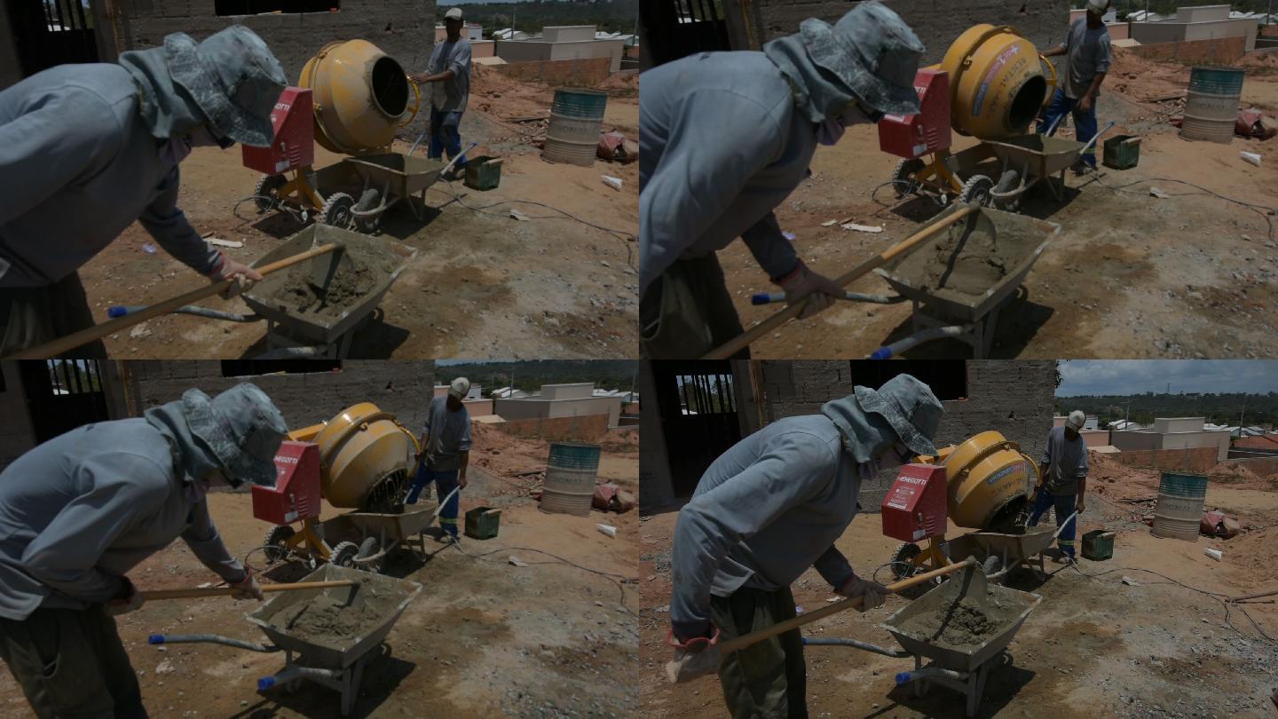 施工人员准备水泥建筑工地建筑工人农民工