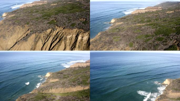 加州圣地亚哥拉霍拉海岸线、悬崖和海滩鸟瞰图
