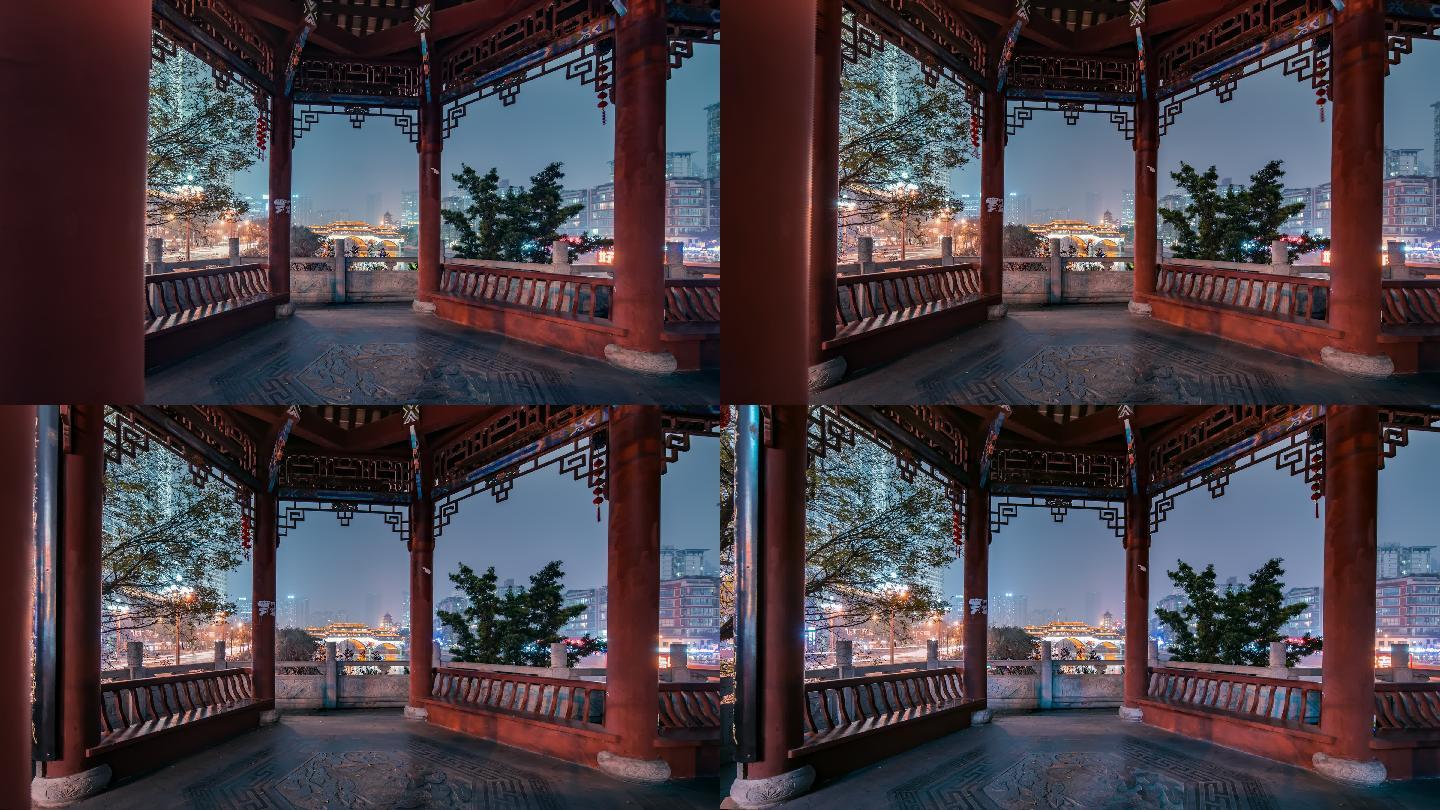 成都合江亭廊桥夜景延时素材