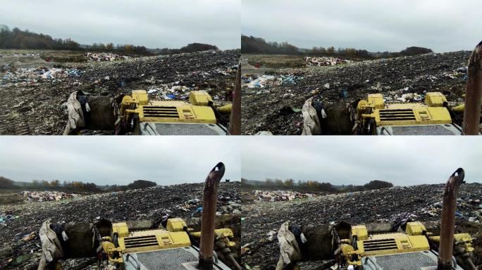 拖拉机在垃圾场工作库存视频