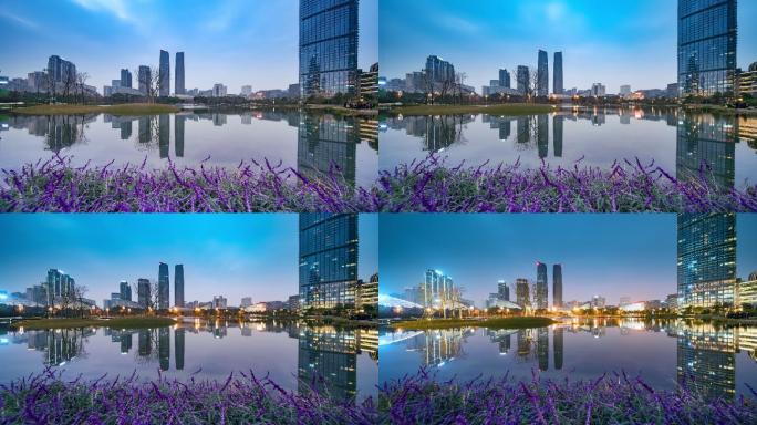 成都高新区锦城湖金融城夜景延时