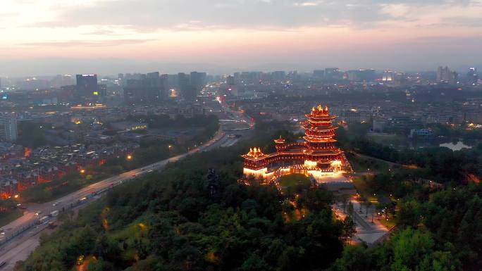 义乌鸡鸣阁夜景航拍  4K