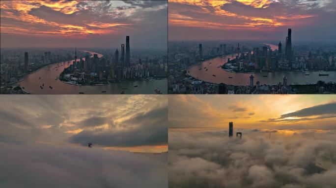 上海疫情期间朝霞晚霞平流雾